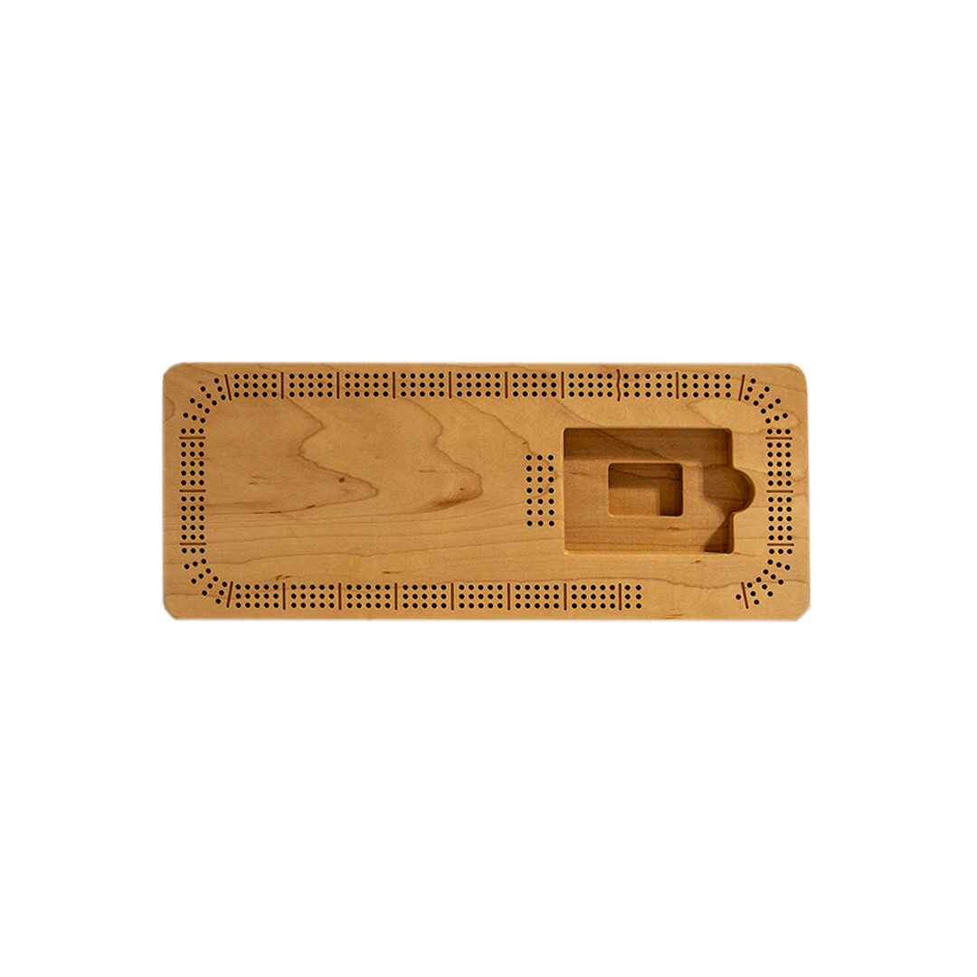 Hardwood Cribbage Board (3 Track, Metal Pegs & Card Housing)