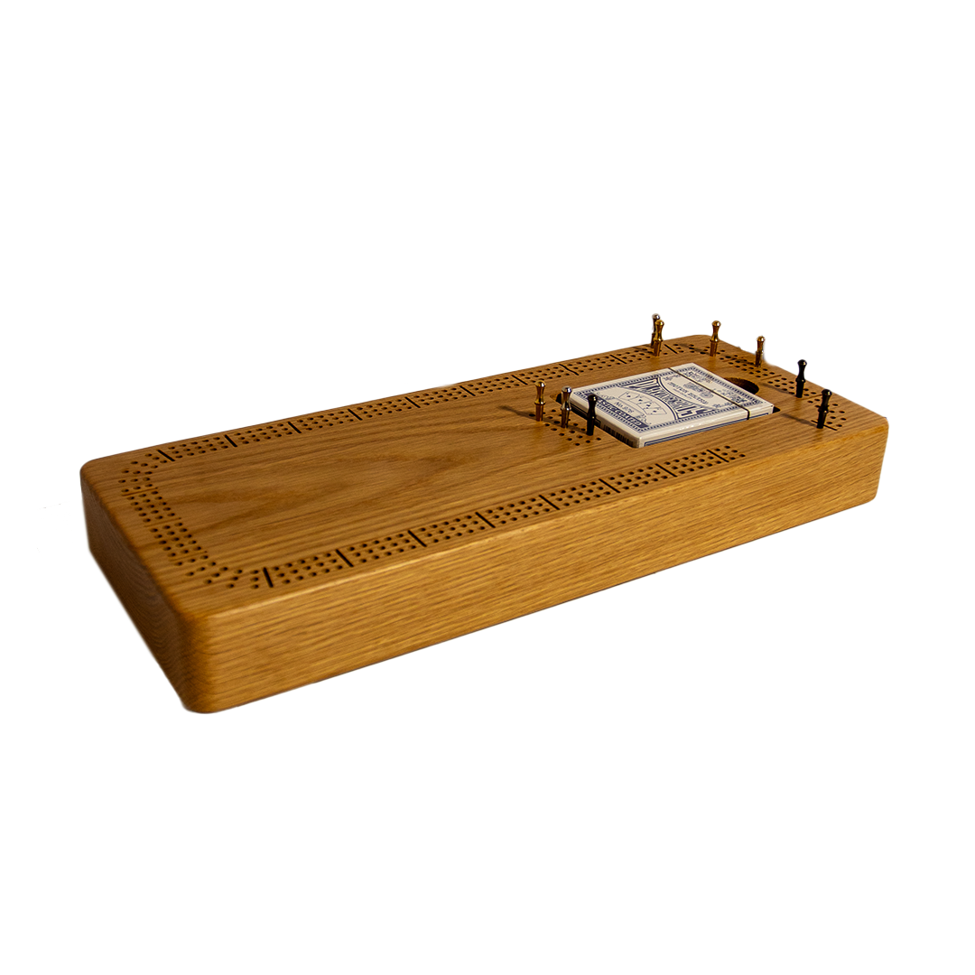 Hardwood Cribbage Board (3 Track, Metal Pegs & Card Housing)